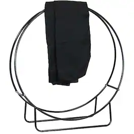 Sunnydaze - 48 in Powder-Coated Steel Firewood Log Hoop Rack with Cover - Black