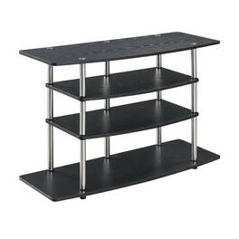 FurniFact - No Tools Wide Highboy TV Stand, Particle Board Shelves, Steel Poles - Black