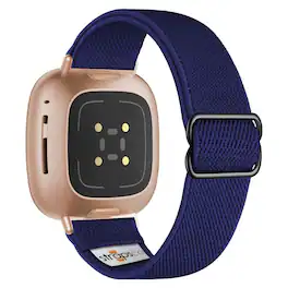 StrapsCo - Nylon Stretch Watch Band Strap For Fitbit Versa 4 - (Rose Gold Hardware)