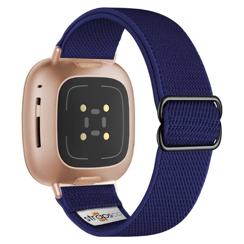 StrapsCo - Nylon Stretch Watch Band Strap For Fitbit Versa 4 - (Rose Gold Hardware)