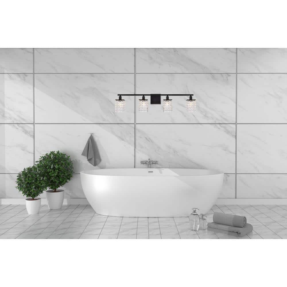 Living District - Phineas 4 lights bath sconce in black with clear crystals - Black And Clear price history on PriceWatchPro