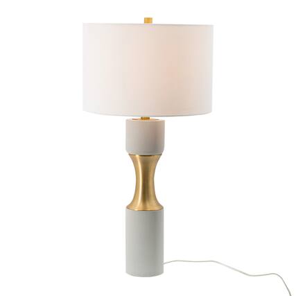 Front. Luckbyte - 15x15x30 Inch Cement Table Lamp with Metal Accents.