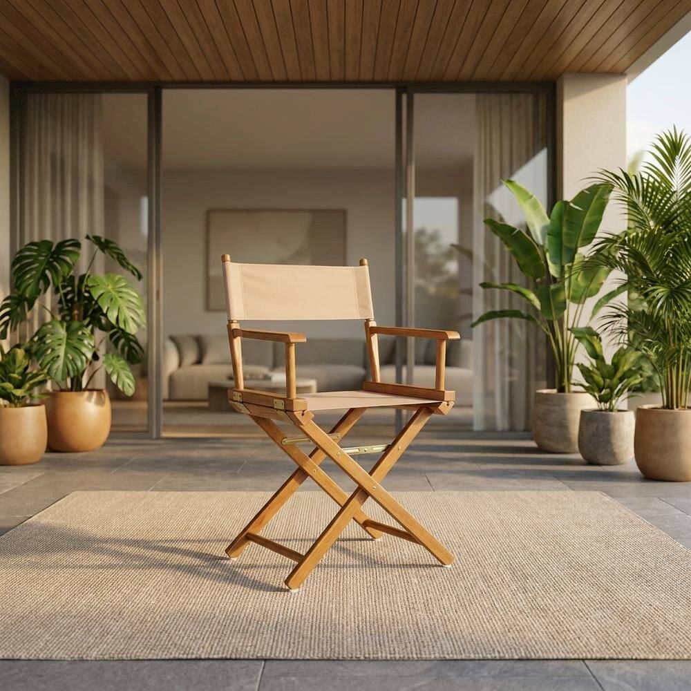 Alt View 4. FurniFact - Tan Director's Chair - Honey Oak Frame/Tan Canvas.