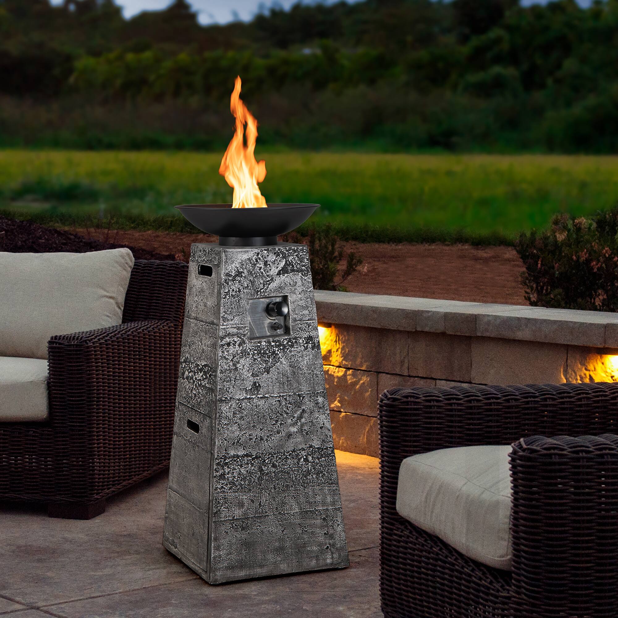 Alt View 2. Costway - Costway 48" Outdoor Propane Fire Bowl Column W/ Lava Rocks & PVC Cover 30,000 BTU - Grey/Black.