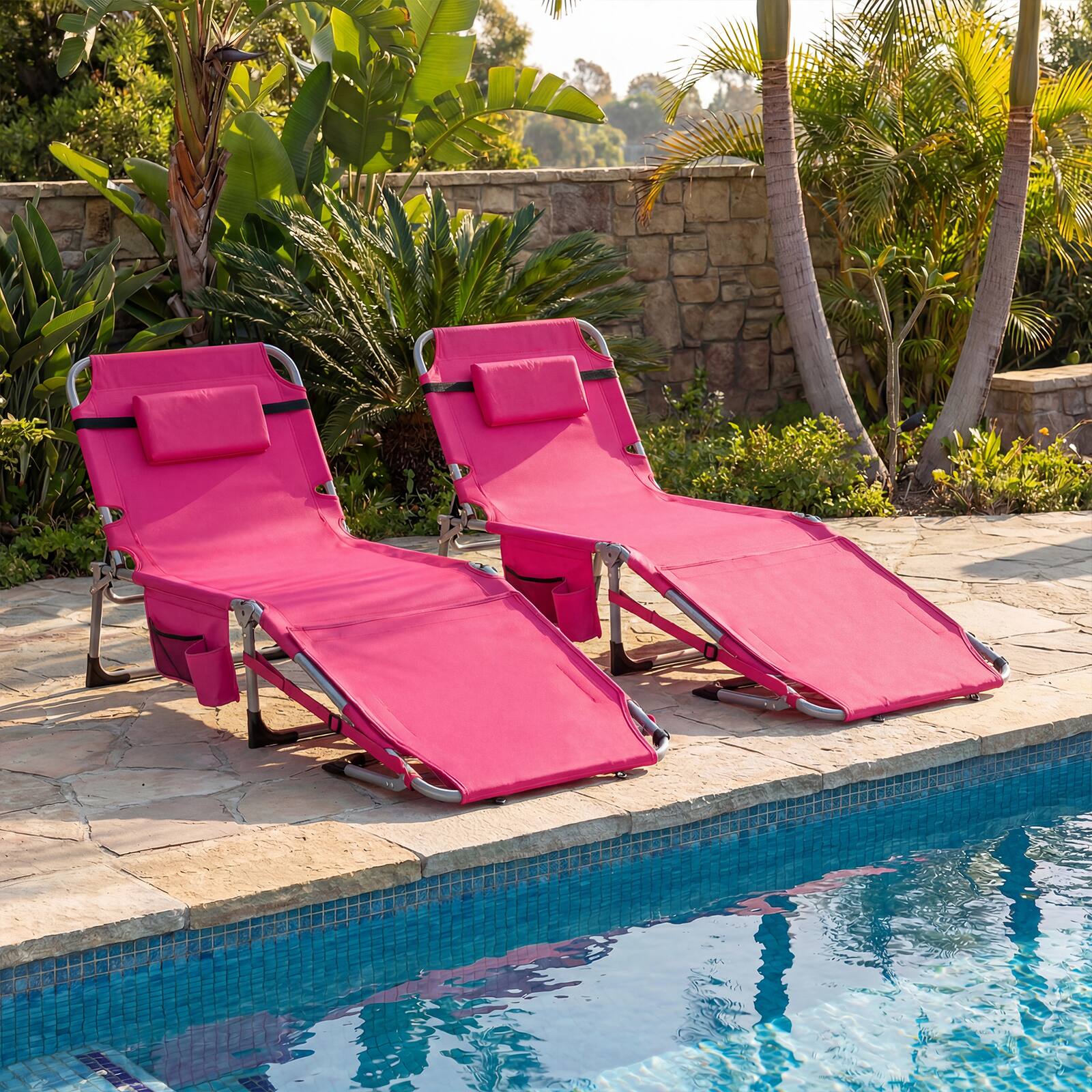Alt View 1. Gymax - Gymax 2PCS Tanning Chair w/Face Arm Holes 4-Level Backrest & Head Pillow Side Pocket Pink - Multicolor.