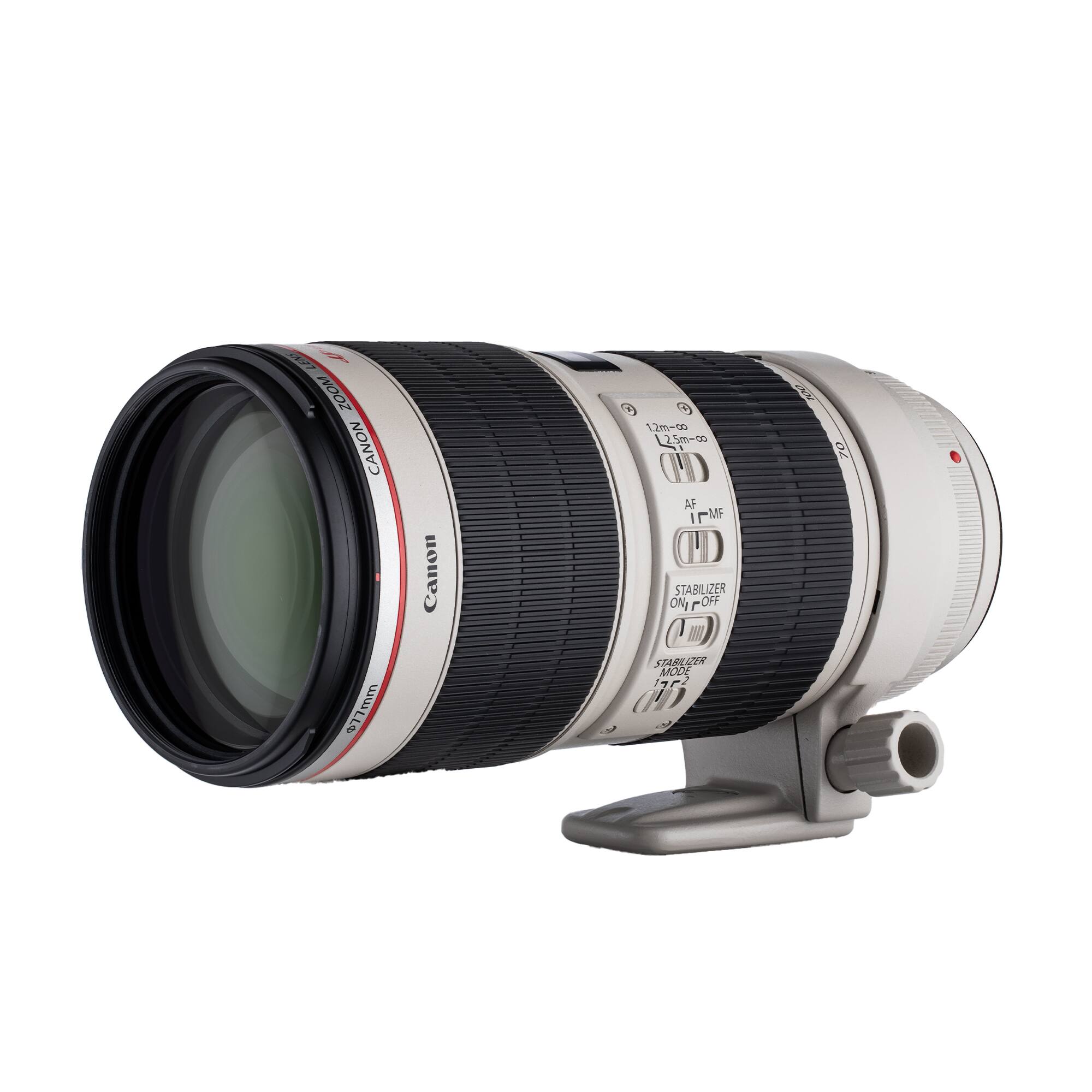 197 ZOOM CANON Canon P D 12m~00 25m00 AF MF STABILIZER ON OFF 2V 70 0 $77mm mm STABILIZER MODE 1nF2