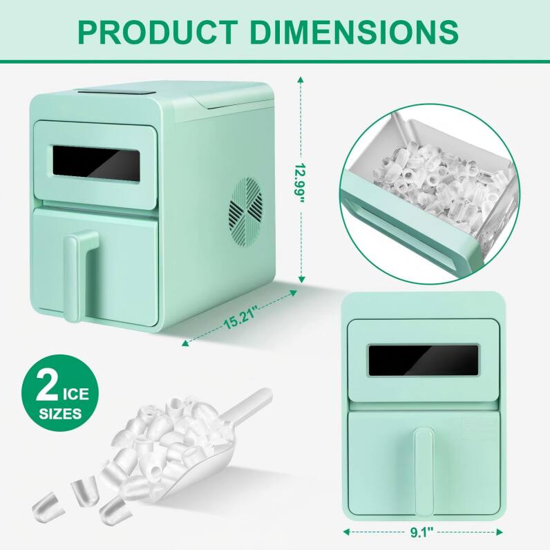 PRODUCT DIMENSIONS  
12.99" x 15.21" x 9.1"  
2 ICE SIZES