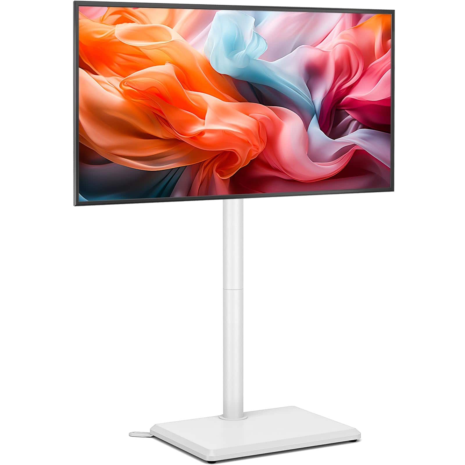 Hanke - Swivel Floor Tv Stand With Mount For 32- Tvs Up To Height Adjustable Tall Wood Base Saving Space Design Bed - White