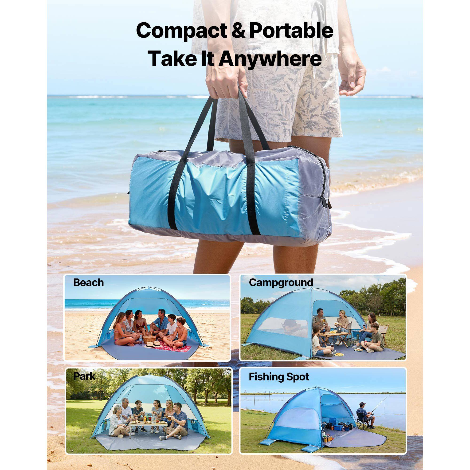 Compact & Portable  
Take It Anywhere  

Beach  
Campground  
Park  
Fishing Spot
