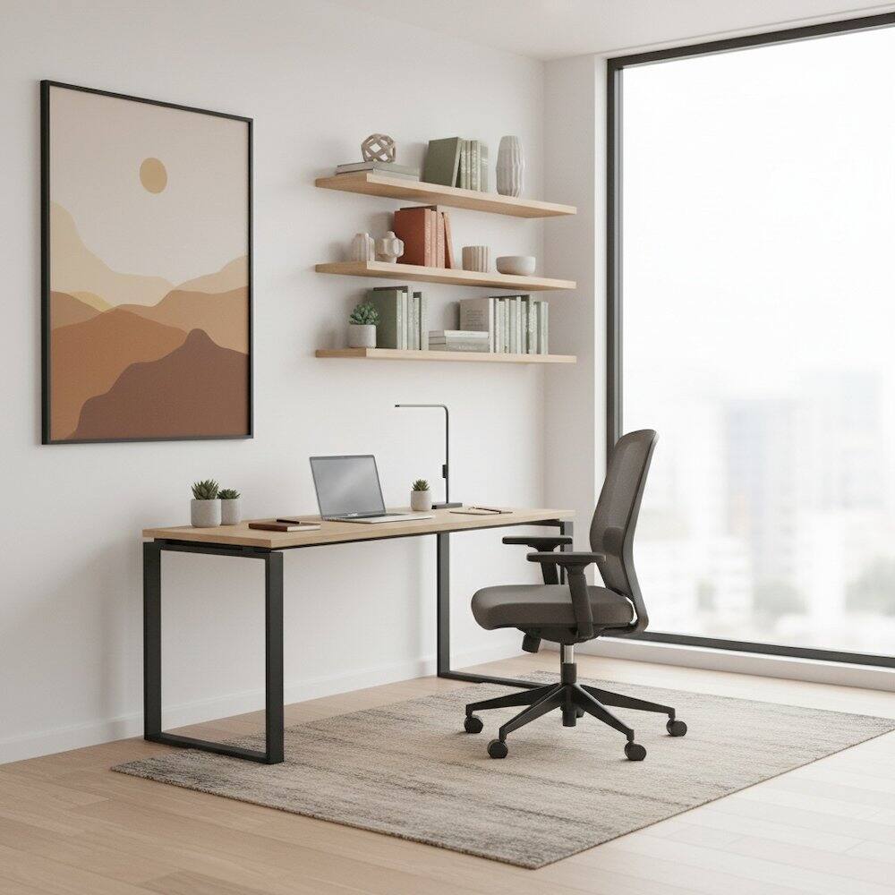 Angle. FurniFact - Modern Computer Desk with Metal Legs for Home Office or Study - Brown.