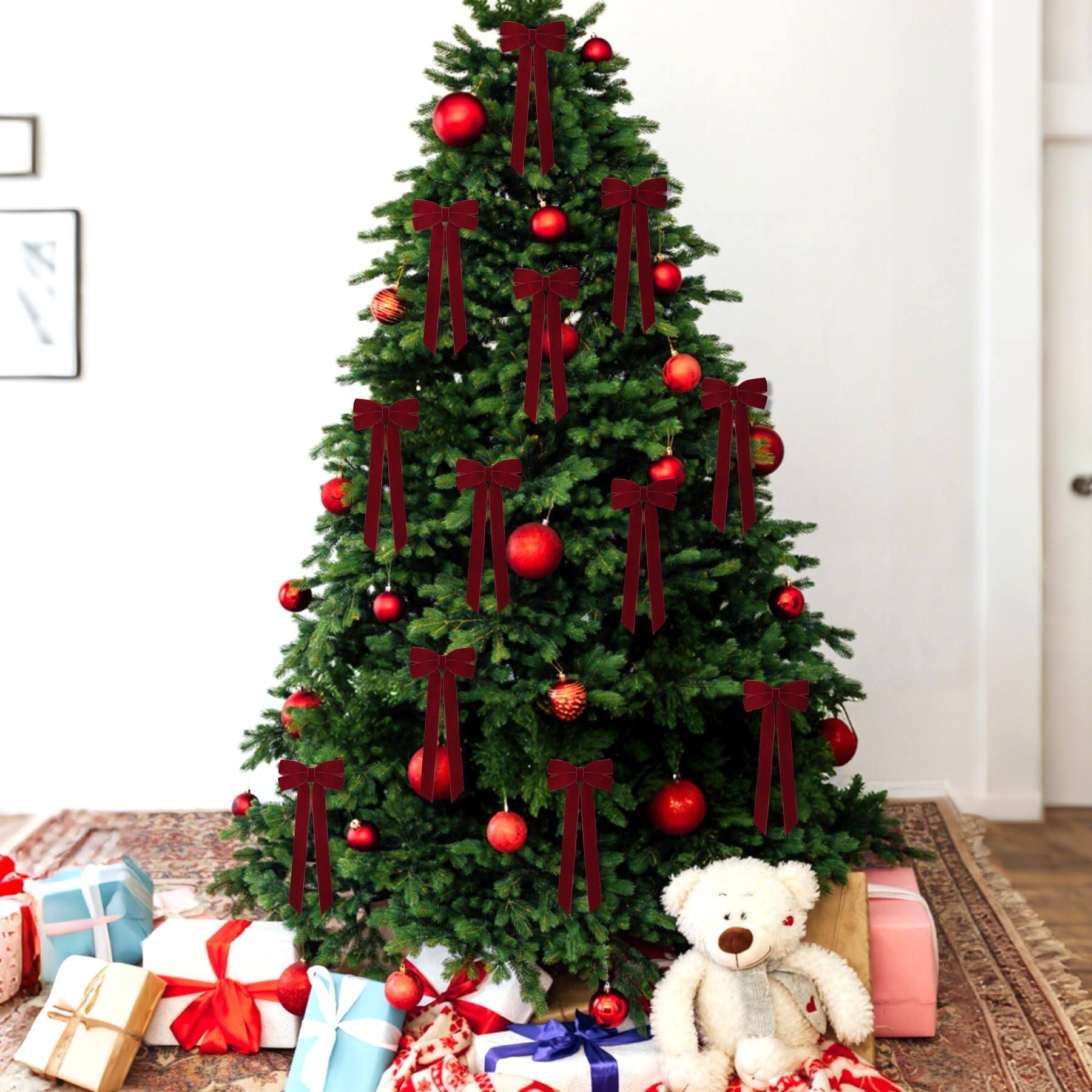 Alt View 1. PARKER SLATER - 12pcs Burgundy Ribbon Bows Christmas Tree Decorations 5in X 10in Xmas Ornaments For Home Party Front Door Wreath - Burgundy.