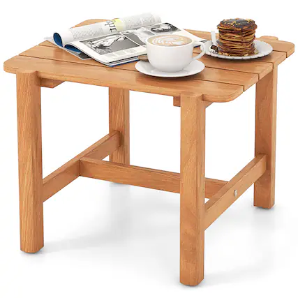 Front. Gymax - Gymax Patio Teak Wood Side Table with Slatted Tabletop Small Coffee Table for Porch - Natural.