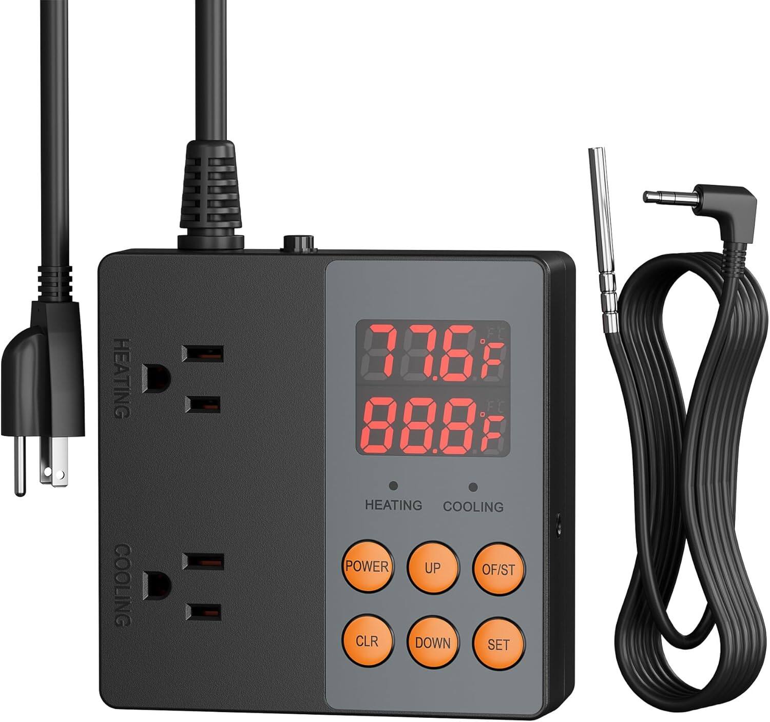 HEATING COOLING  
77.6°F  
88.8°F  

HEATING COOLING  
POWER UP OF/ST DOWN SET CLR