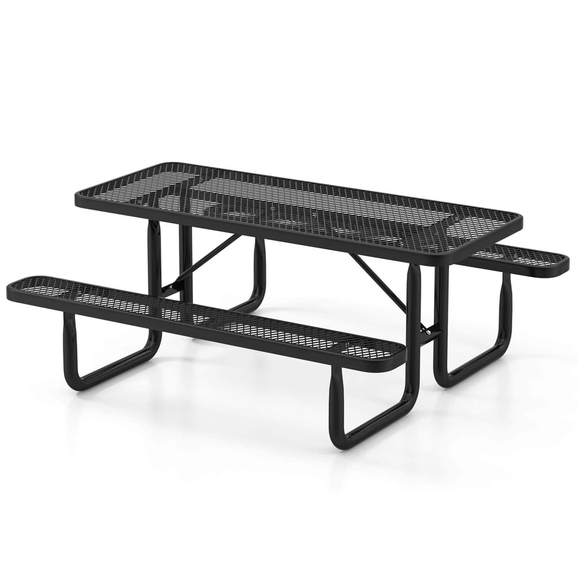 Alt View 9. Costway - Costway 72" Coated Steel Camping Table with Seats Outdoor Picnic Table & Bench Set for 8 - Black.