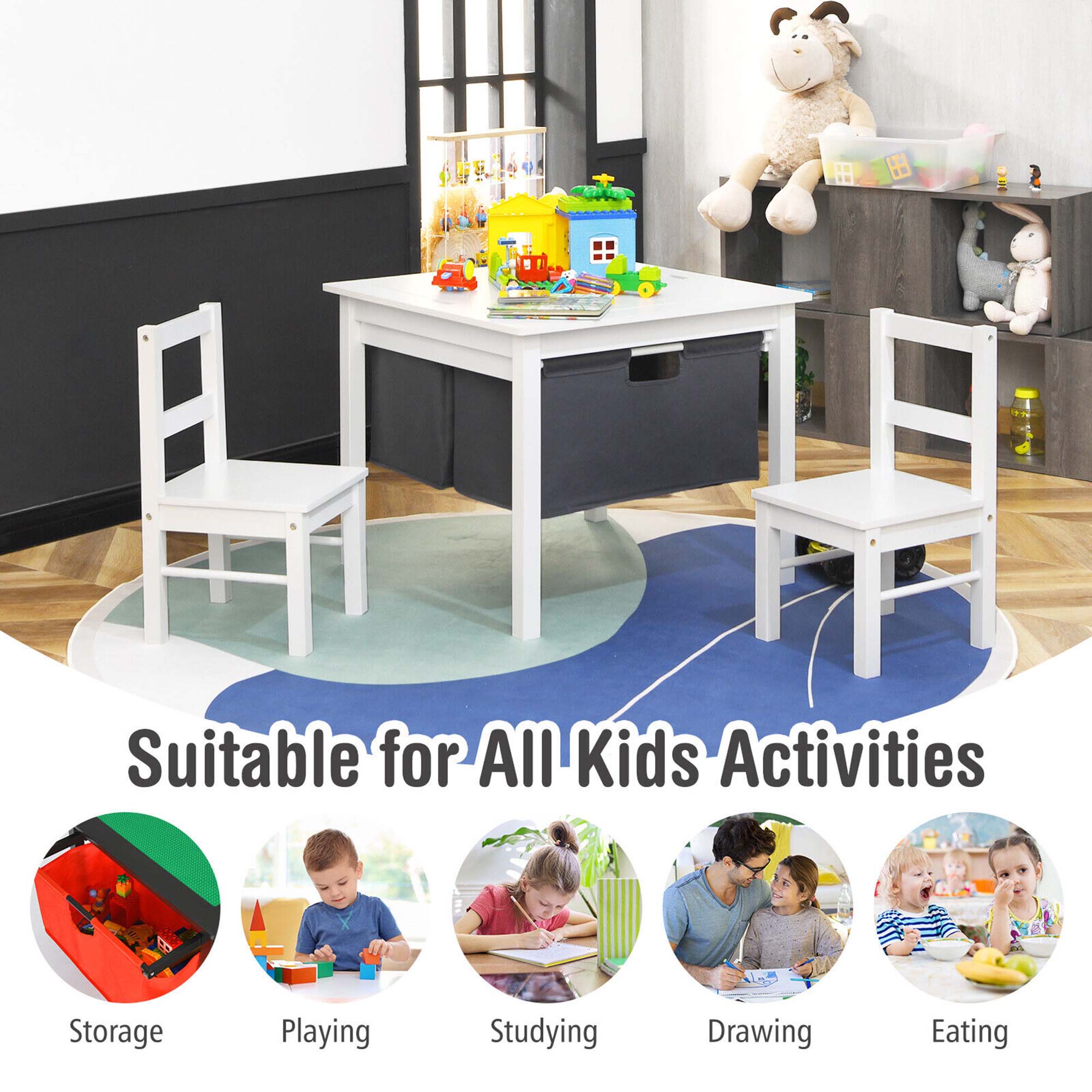 Suitable for All Kids Activities

- Storage
- Playing
- Studying
- Drawing
- Eating