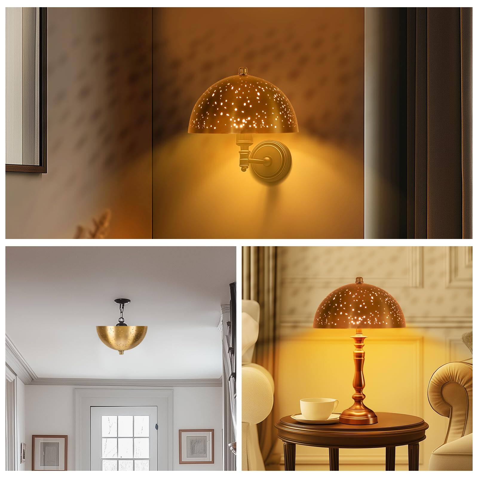 Alt View 3. Alucset - ALUCSET Clip On Lamp Shade, Metal Dome Shaped Light Bulb Cover Modern Lighting Decor, Small Lampshade for Ceiling Lights - Yellow Brass&Gold.