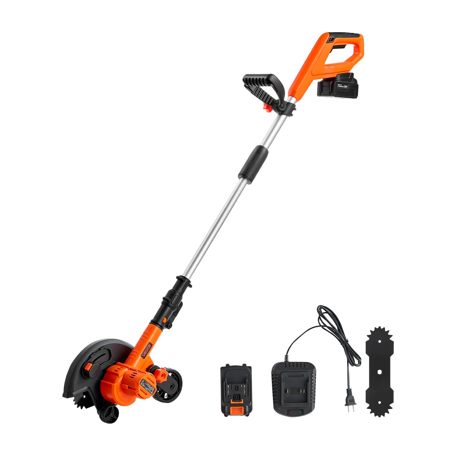 VEVOR - Lawn Edger, 8.8-inch Blade Length, Battery Powered Cordless Edger Lawn Tool, with 3-Position Blade Depth - Black + Orange