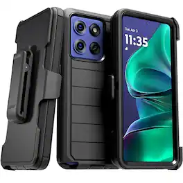 RomeTech - Defender Case for Moto G Stylus 5G 2025 with Belt Clip, Kickstand, Dual-Layer - Black