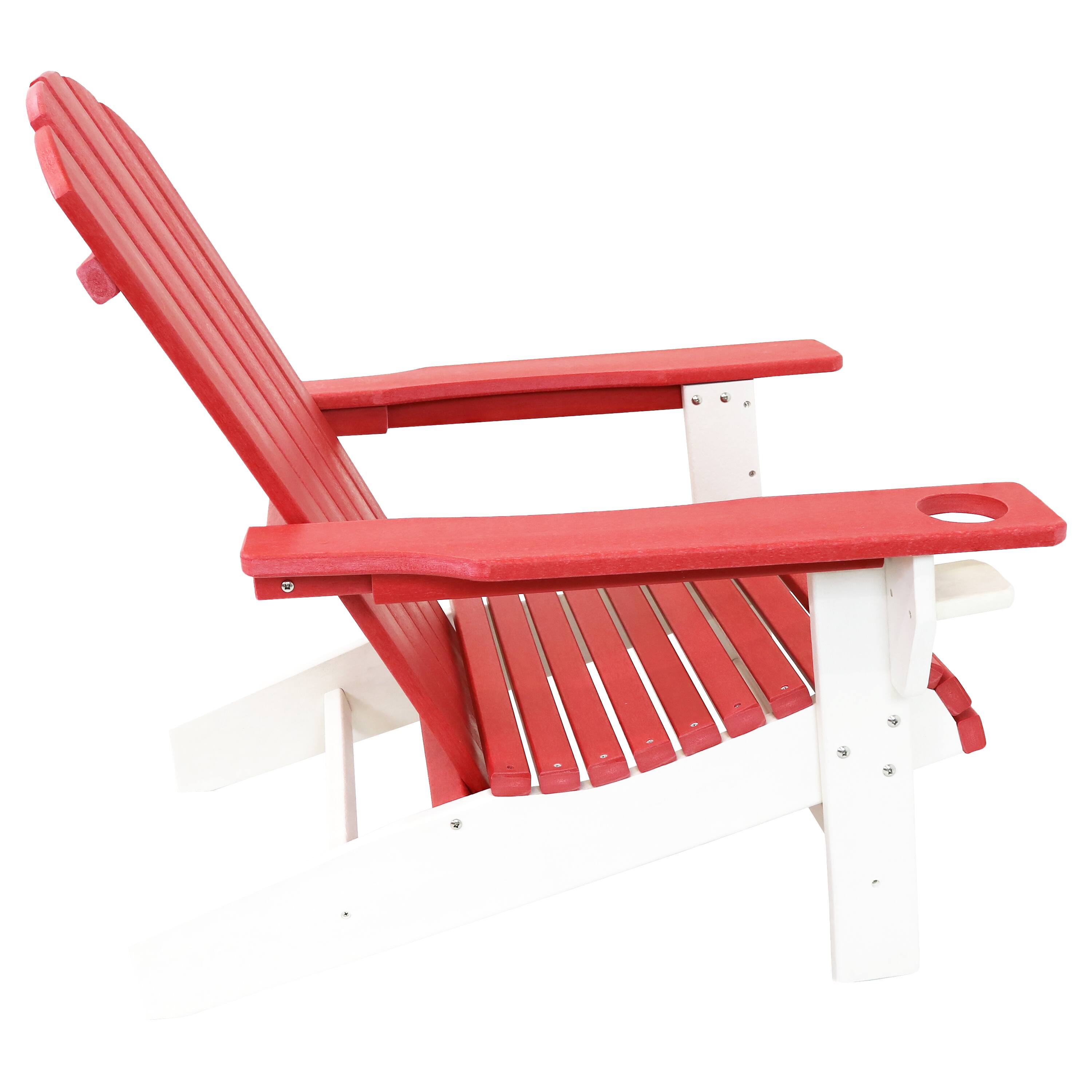 Alt View 7. Sunnydaze - HDPE Adirondack Chair with Drink Holder - Red and White.