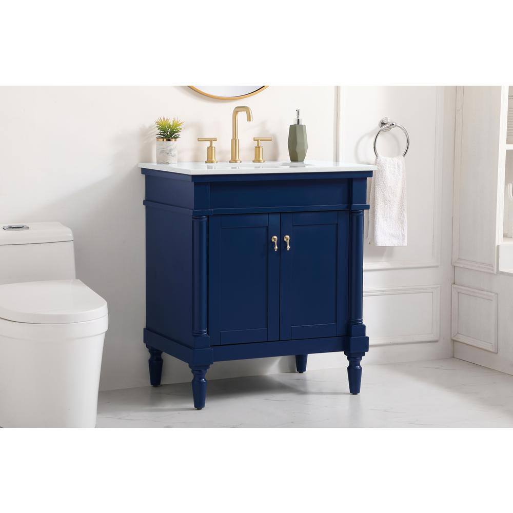 Alt View 9. Elegant Decor - 30 inch Single Bathroom vanity in Blue with ivory white engineered marble - Blue.