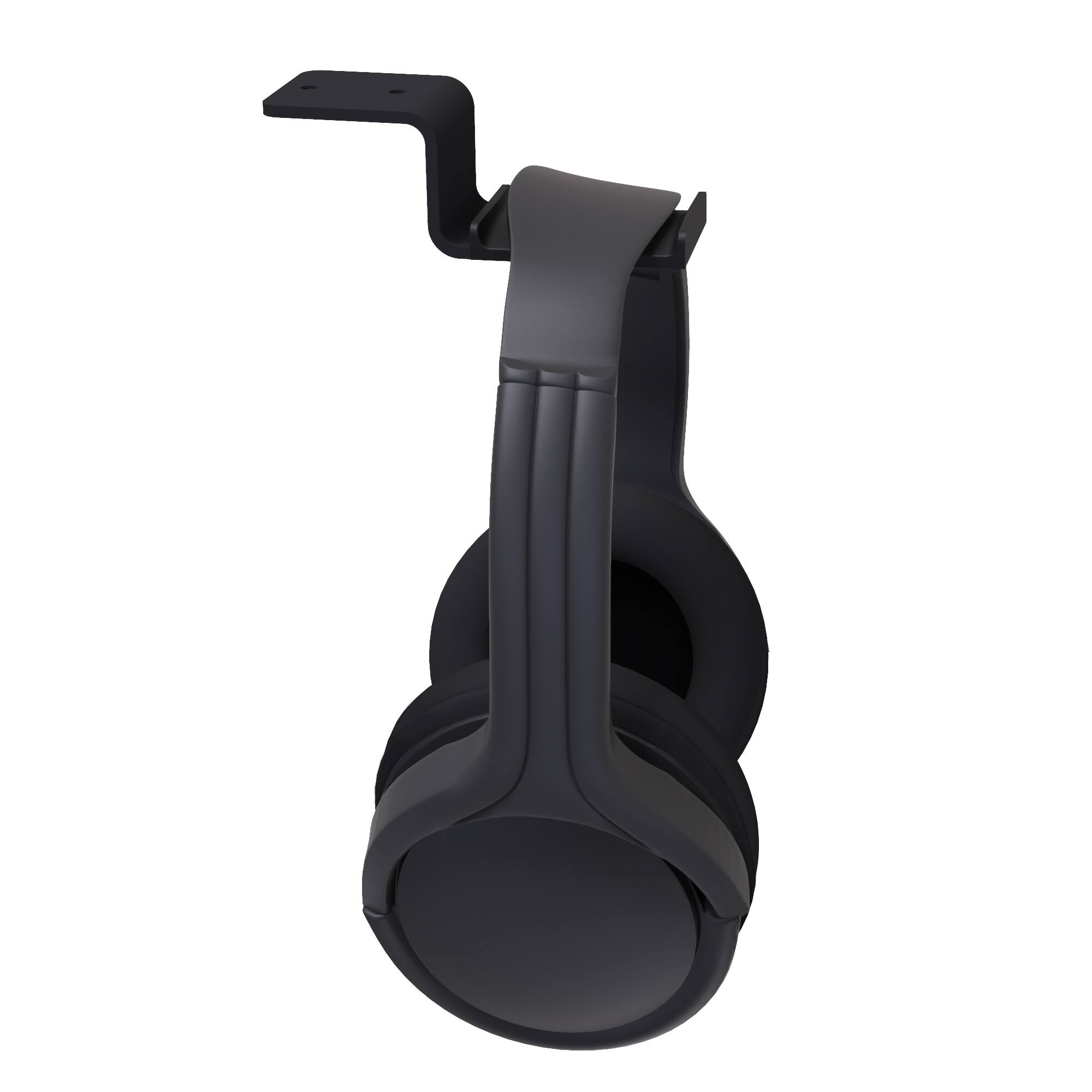 Angle. Kanto - Universal Under Desk Headphone Hook with Curved Silicone Cradle - Black.