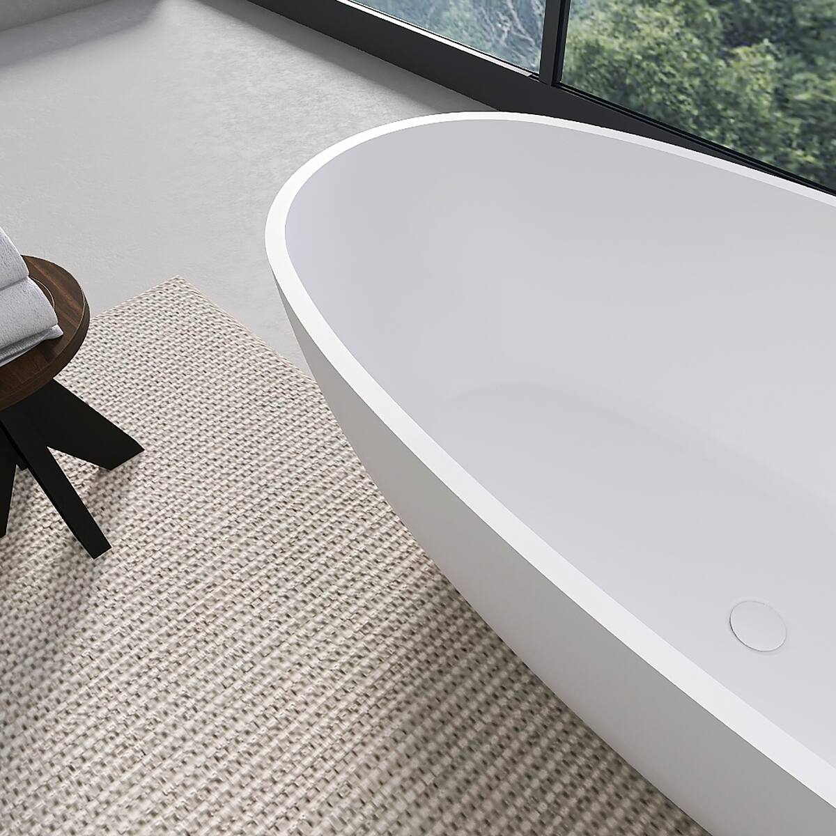 Alt View 1. Loheer - Loheer 65.2 in Freestanding Solid Surface Soaking Bathtub Matte White Oval Center Drain - Matte White.