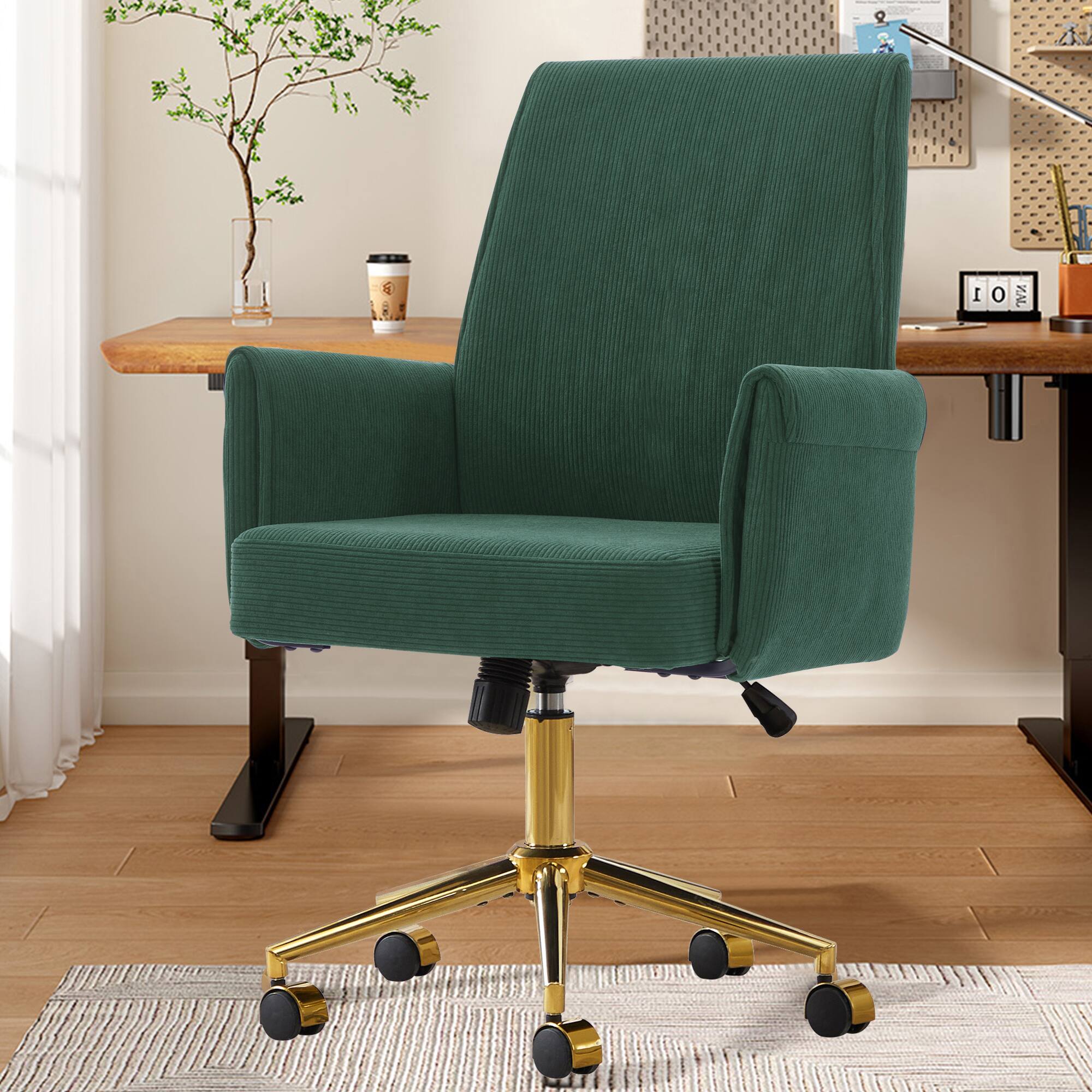 Alt View 4. Forest'nSky - Green Mid-Back Liftable Office Chair, Ergonomic Striped Fabric Desk Chair for Work & Study - Green.