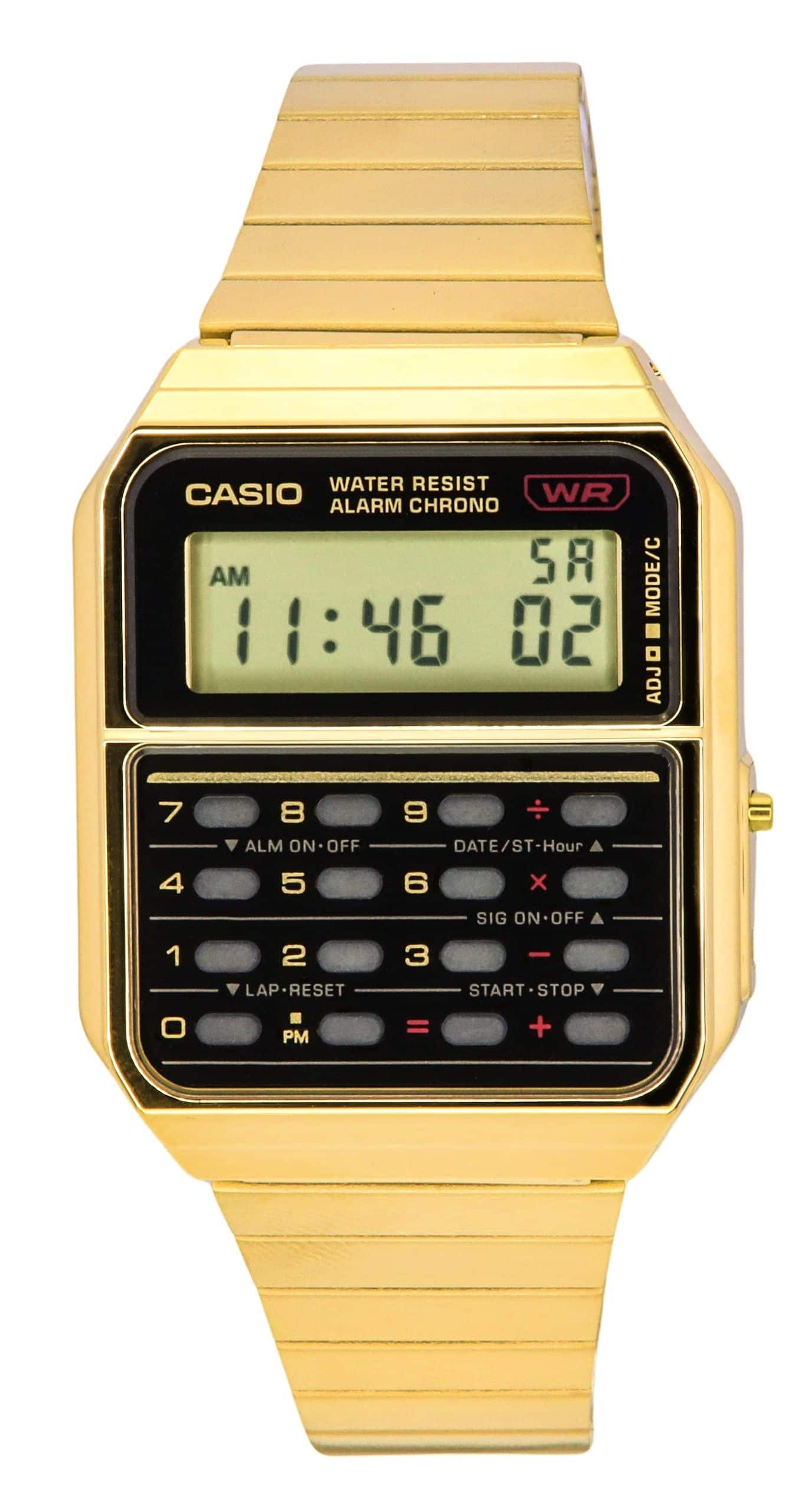 Casio - Vintage Digital Calculator Quartz CA-500WEG-1A Mens Watch Alarm Chrono Tone Stainless Steel - Gold