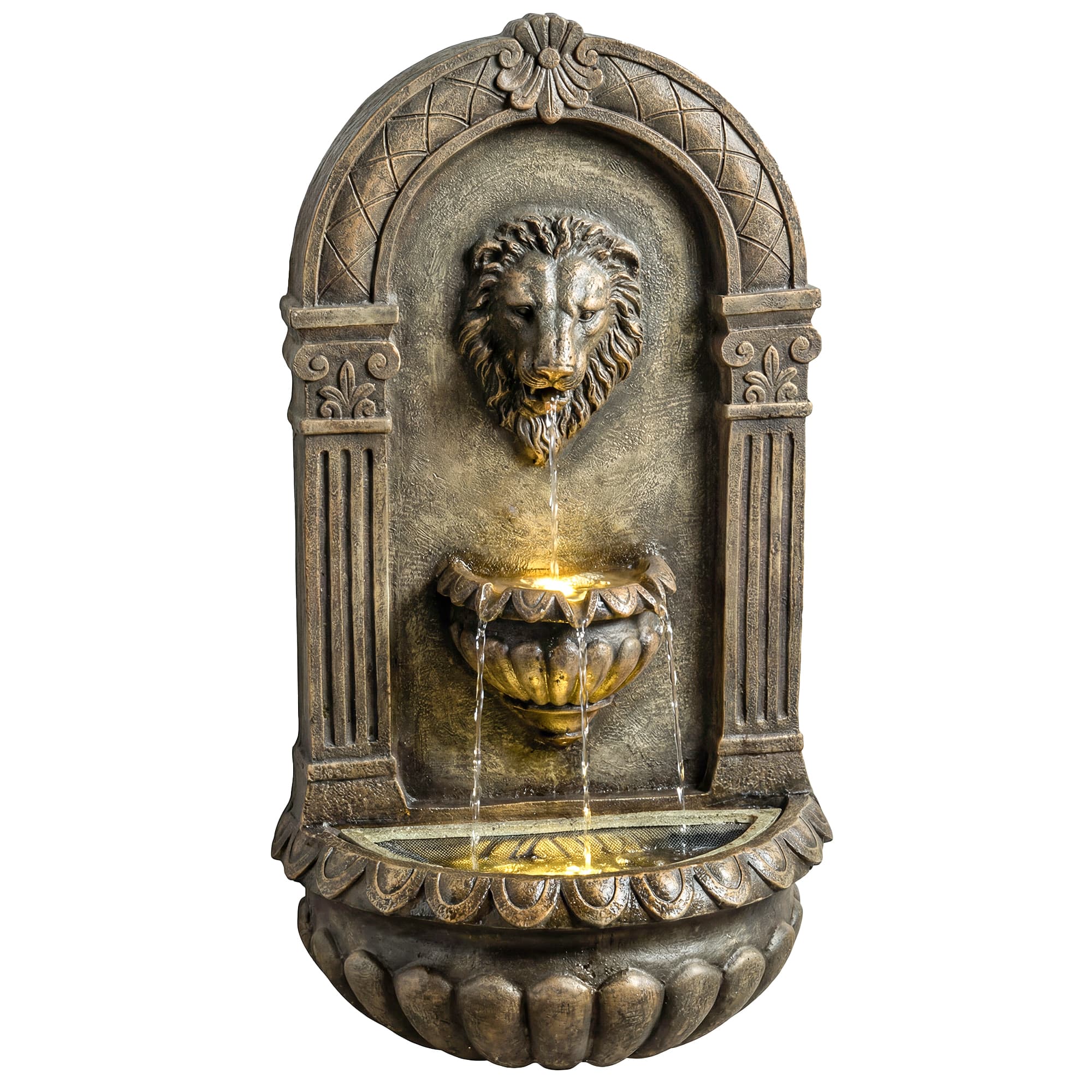 Outsunny - 31" Wall-Mounted 3-Tier Outdoor Fountain, Cascading Waterfall Feature with LED Lights and Adjustable Flow