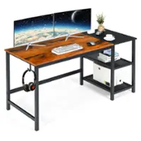 Costway - 59"  Home Office Computer Desk Study Laptop Table Detachable Shelf - Rustic Brown - Front_Zoom