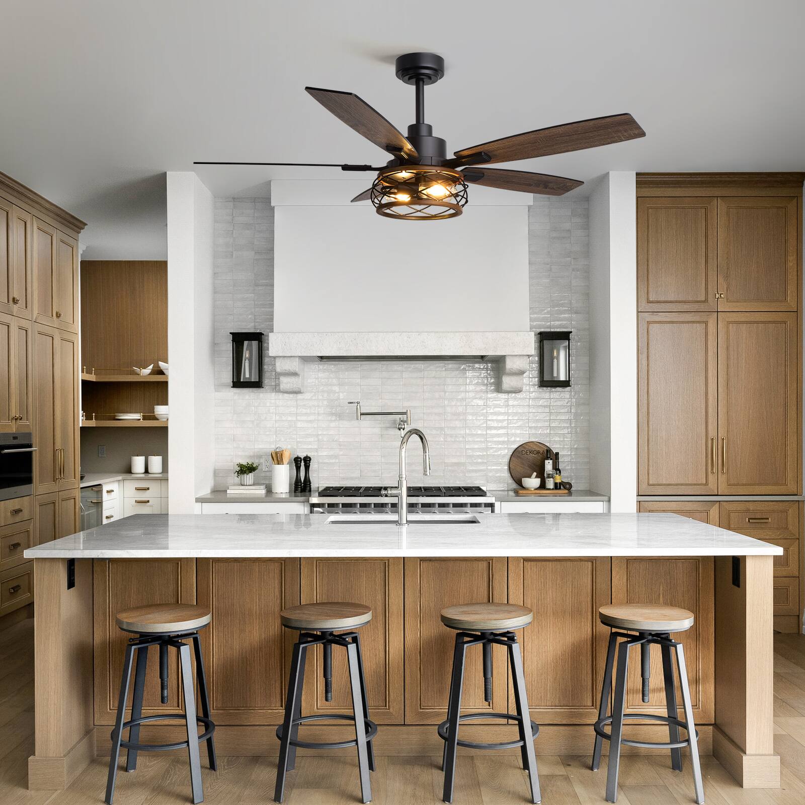 Alt View 1. Siljoy - 52 Inch Farmhouse Cage Ceiling Fan with Light Remote Control Wood Grain Design Perfect for Bedroom Living Room - Black and Wood Grain.
