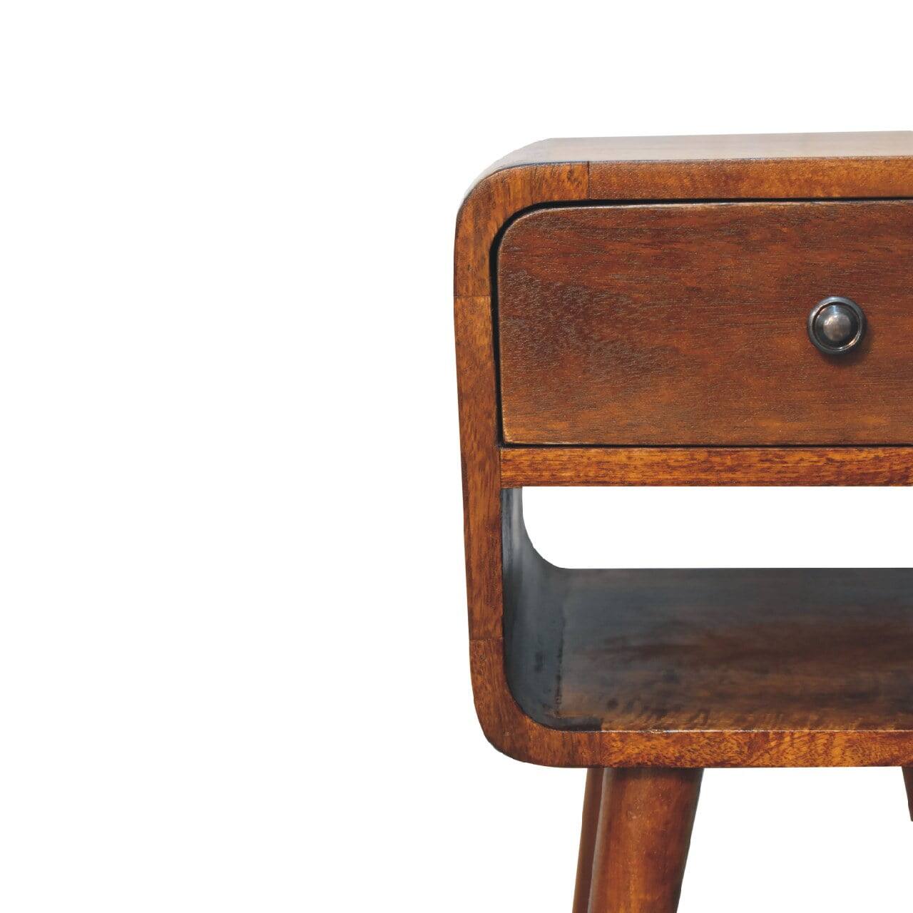 Alt View 1. Artisan Furniture - Artisan Furniture Solid Wood Mini Chestnut Curve Lower Nightstand, 1 Drawer, 1 Open-slot, Nordic legs, Brown - Chestnut.