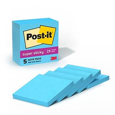 Post-it - Super Sticky Notes, 3" x 3", 90 Sheet/Pad, 5 Pads/Pack - Blue Paradise
