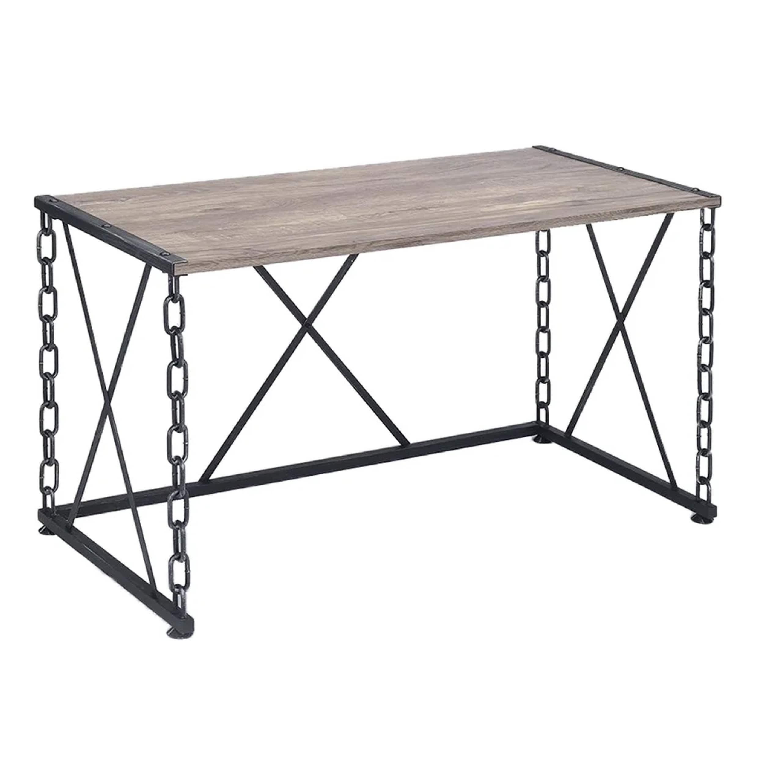 Manhattan Lane - 48 Inch Console Desk Table, Metal Chain Base, Oak Brown, Black - Brown and Black