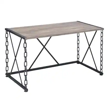 Front. Manhattan Lane - 48 Inch Console Desk Table, Metal Chain Base, Oak Brown, Black - Brown and Black.