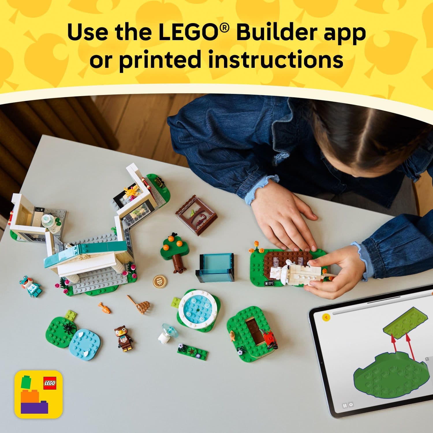 Use the LEGO Builder app or printed instructions.