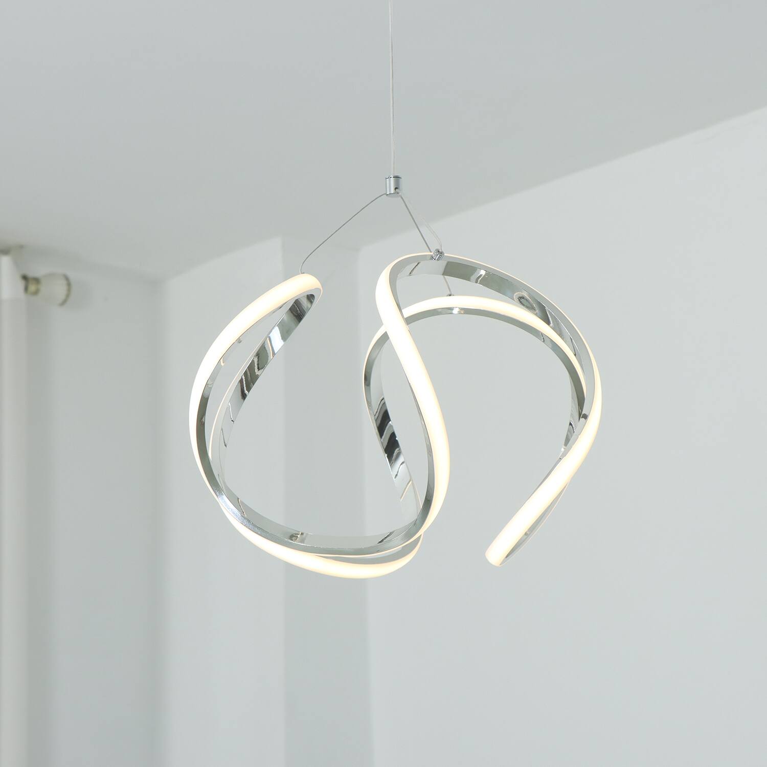 Alt View 4. Umeiluce - 15.7 In Modern LED Pendant Light 3000K Dimmable - Chrome.