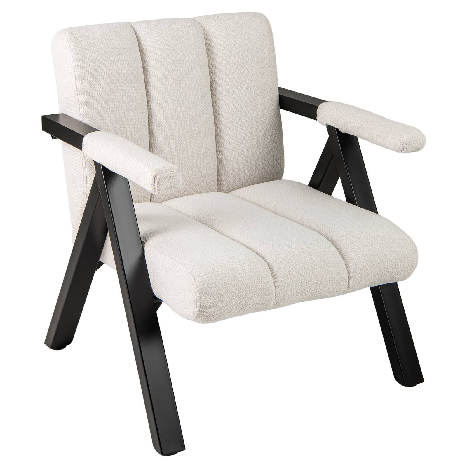 Front. WELLFOR - Oversized Accent Chair with Metal Frame and Armrests - Beige.