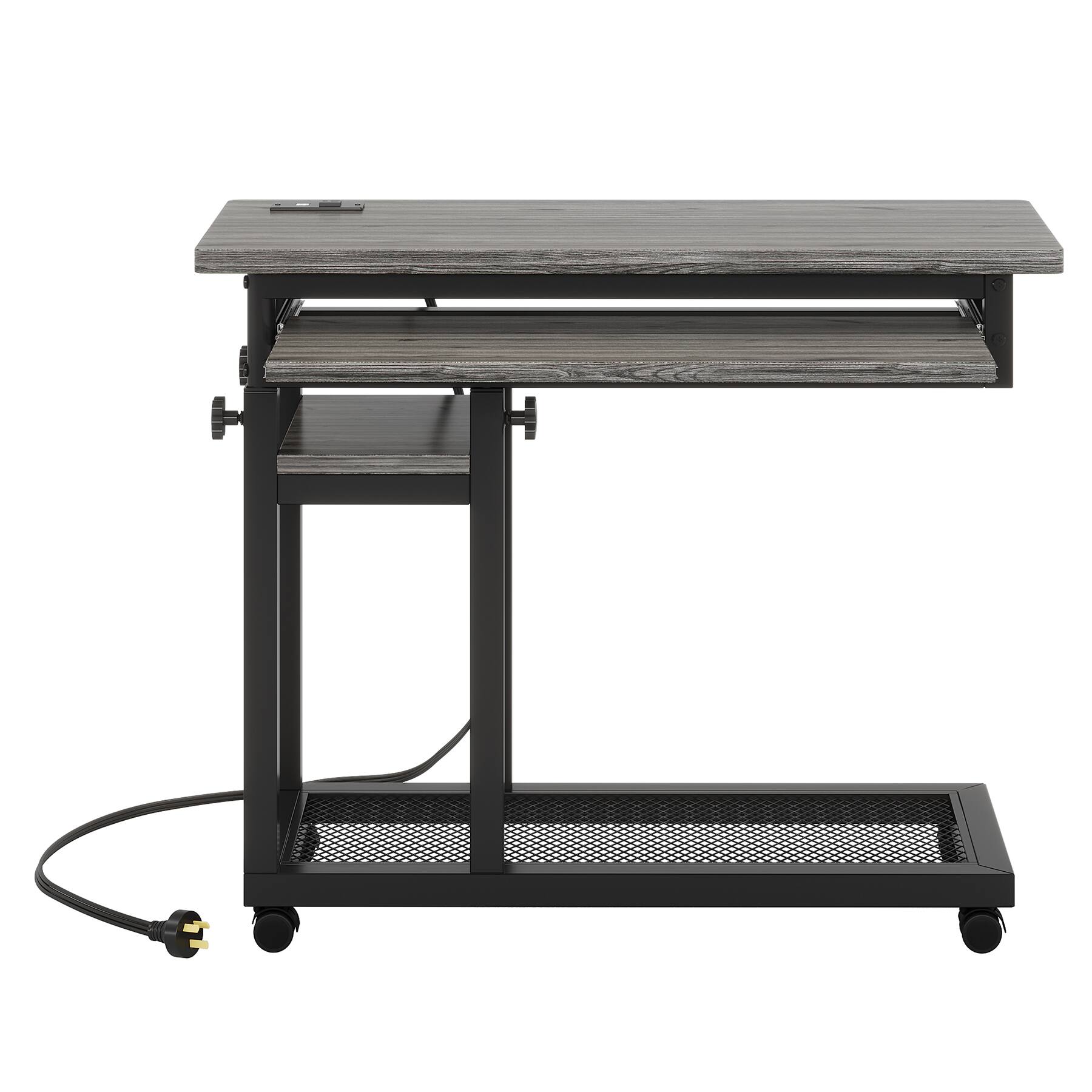 Back. APRILSOUL - 28-39.3in H Adjustable Portable Desk with Power Outlet and USB Ports Rolling C-Shaped Side Table with Keyboard Tray Gray - Gray+Black.