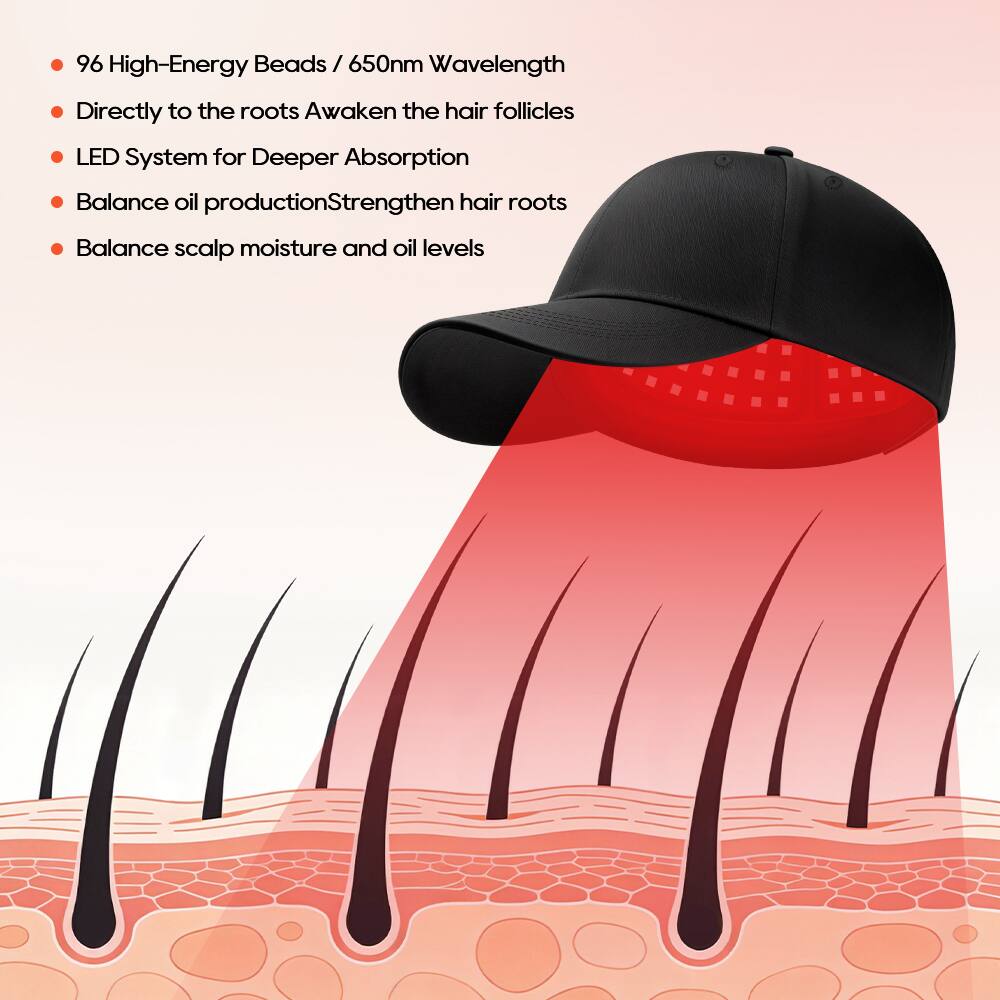 - 96 High-Energy Beads / 650nm Wavelength
- Directly to the roots Awaken the hair follicles
- LED System for Deeper Absorption
- Balance oil production
- Strengthen hair roots
- Balance scalp moisture and oil levels