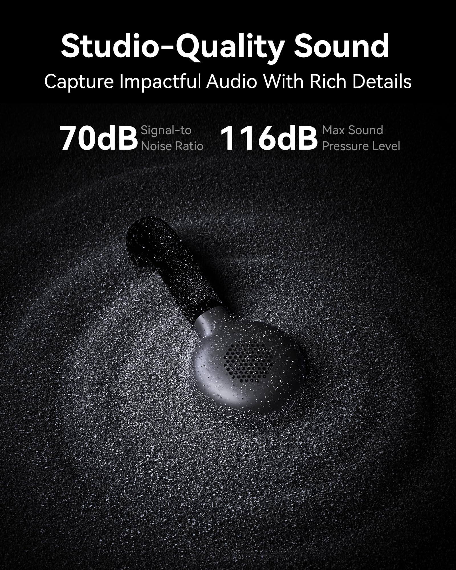 Studio-Quality Sound  
Capture Impactful Audio With Rich Details  

70dB Signal-to Noise Ratio  
116dB Max Sound Pressure Level