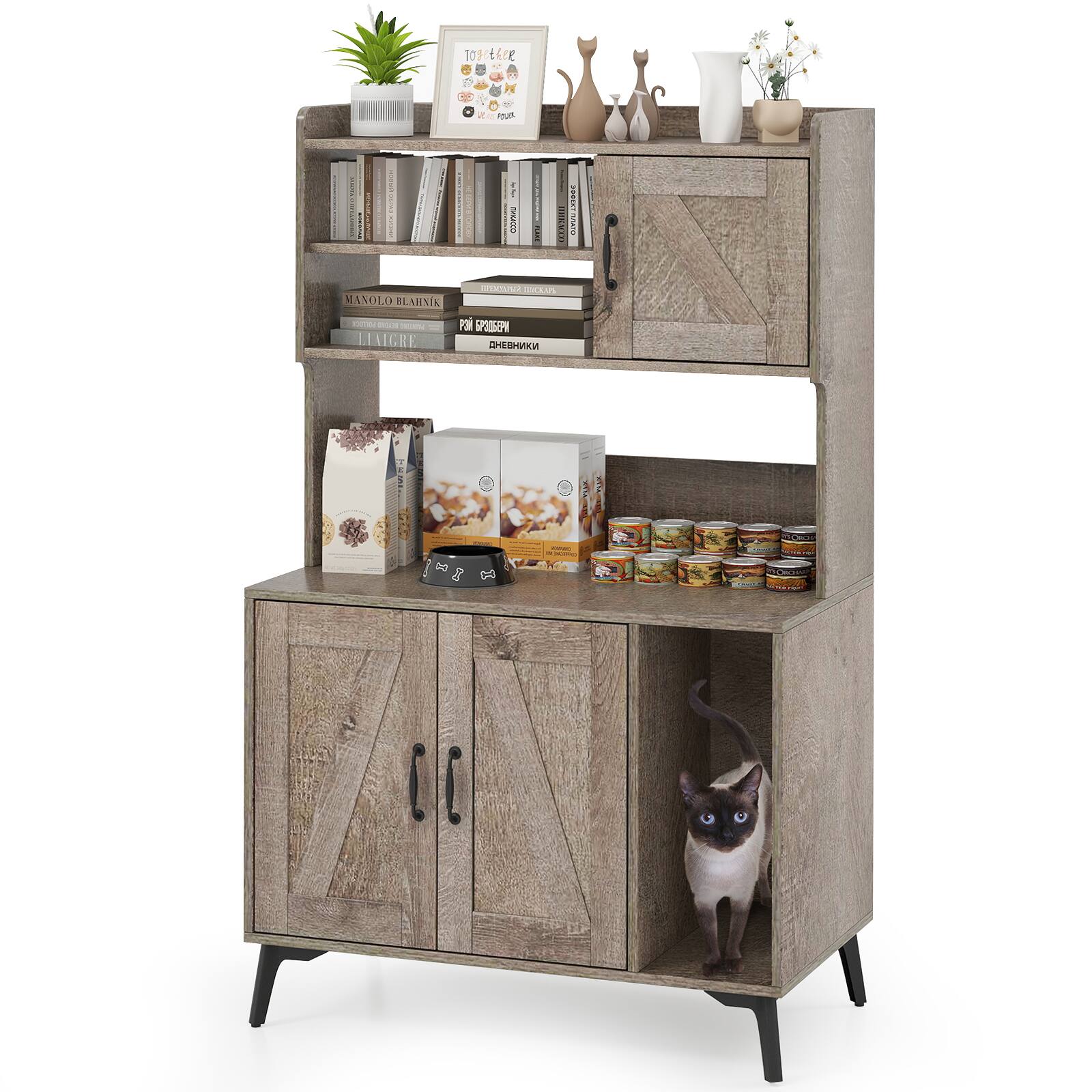 Gymax - Large Cat Litter Box Enclosure w/ Display Storage Shelves Hidden Cat Furniture - Oak price history on PriceWatchPro