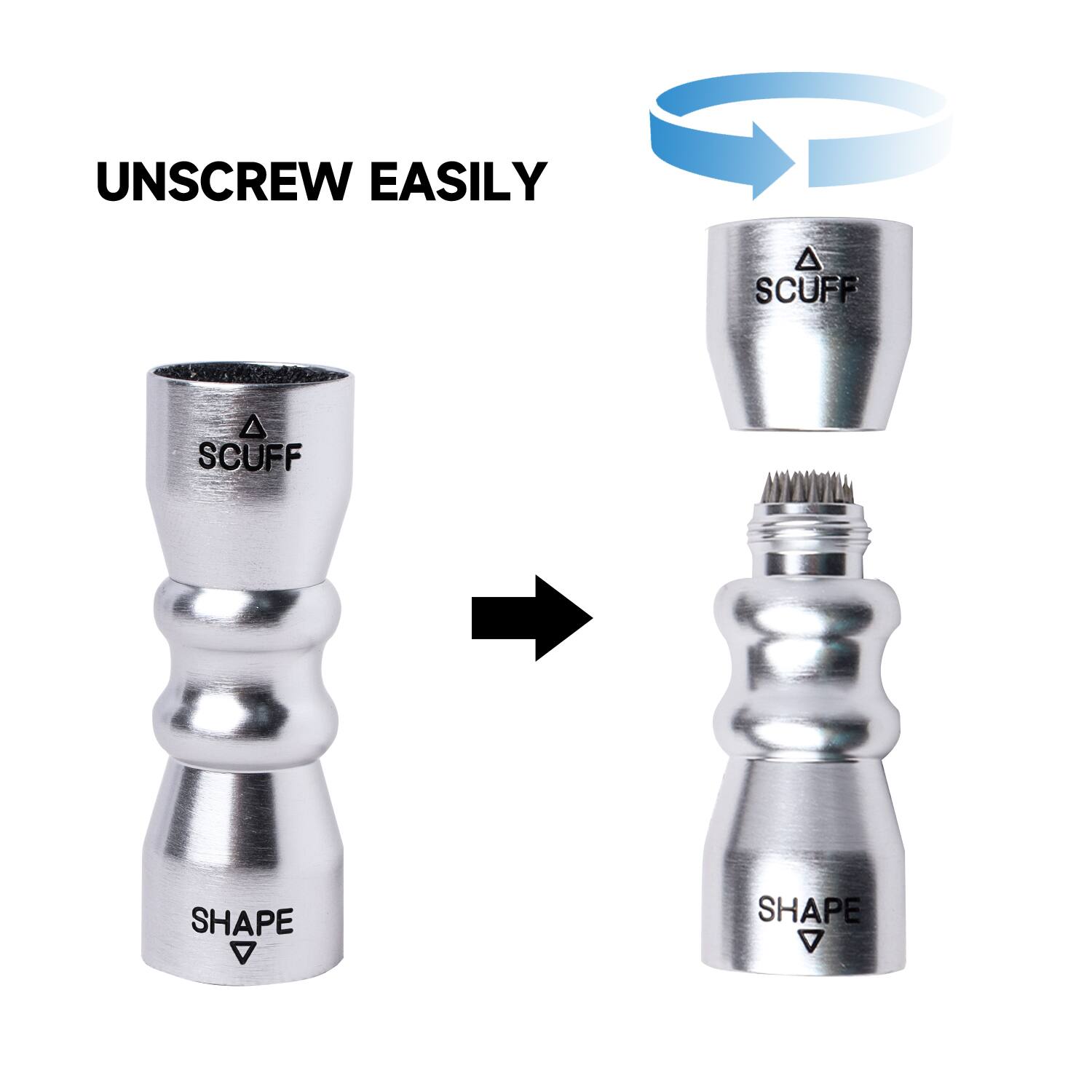 UNSCREW EASILY, SCUFF, SCUFF, SHAPE, SHAPE