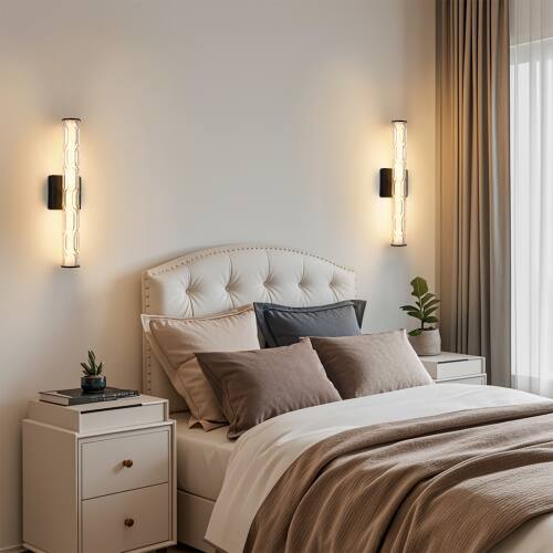 Back. LUCKY ONE - 19.7in Wall Sconce Set of 2, Black K9 Crystal Vanity Light for Bathroom Bedroom Hallway Stairway - Black.