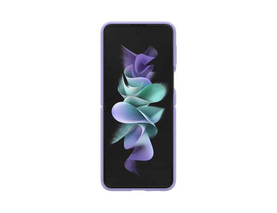 Angle. Samsung - Samsung Silicone Purple Case with Ring for Samsung Galaxy Z Flip3 5G - Purple.