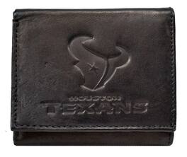 Rico Industries - Houston Football Texans - Distressed Look - Embossed Logo Black Leather Trifold Wallet - Multi
