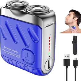 Kitcheniva - Double Ring Pocket Travel Shaver Mini Men Shaver Portable Beard Razor USB-C Blue