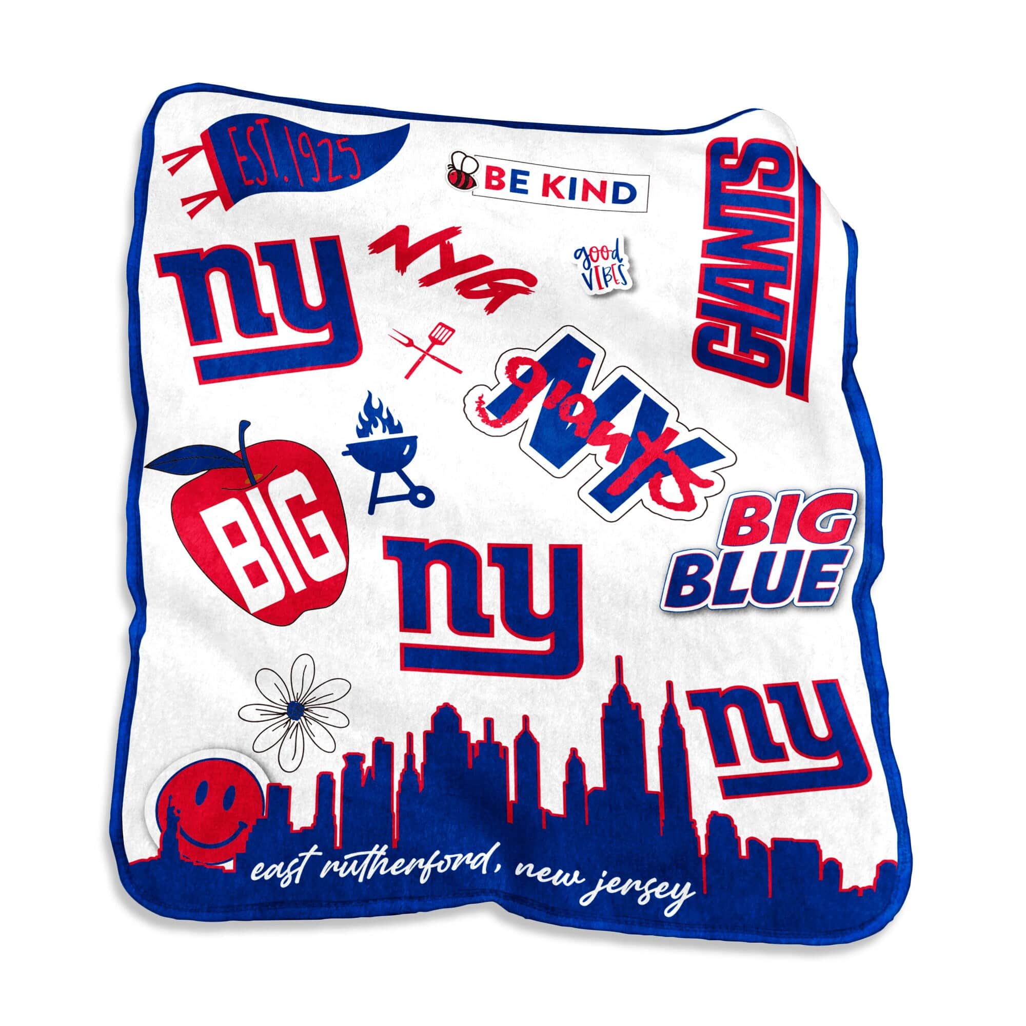 Logo Brands - New York Giants 50'' x 60'' Native Raschel Plush Throw Blanket - Multicolor