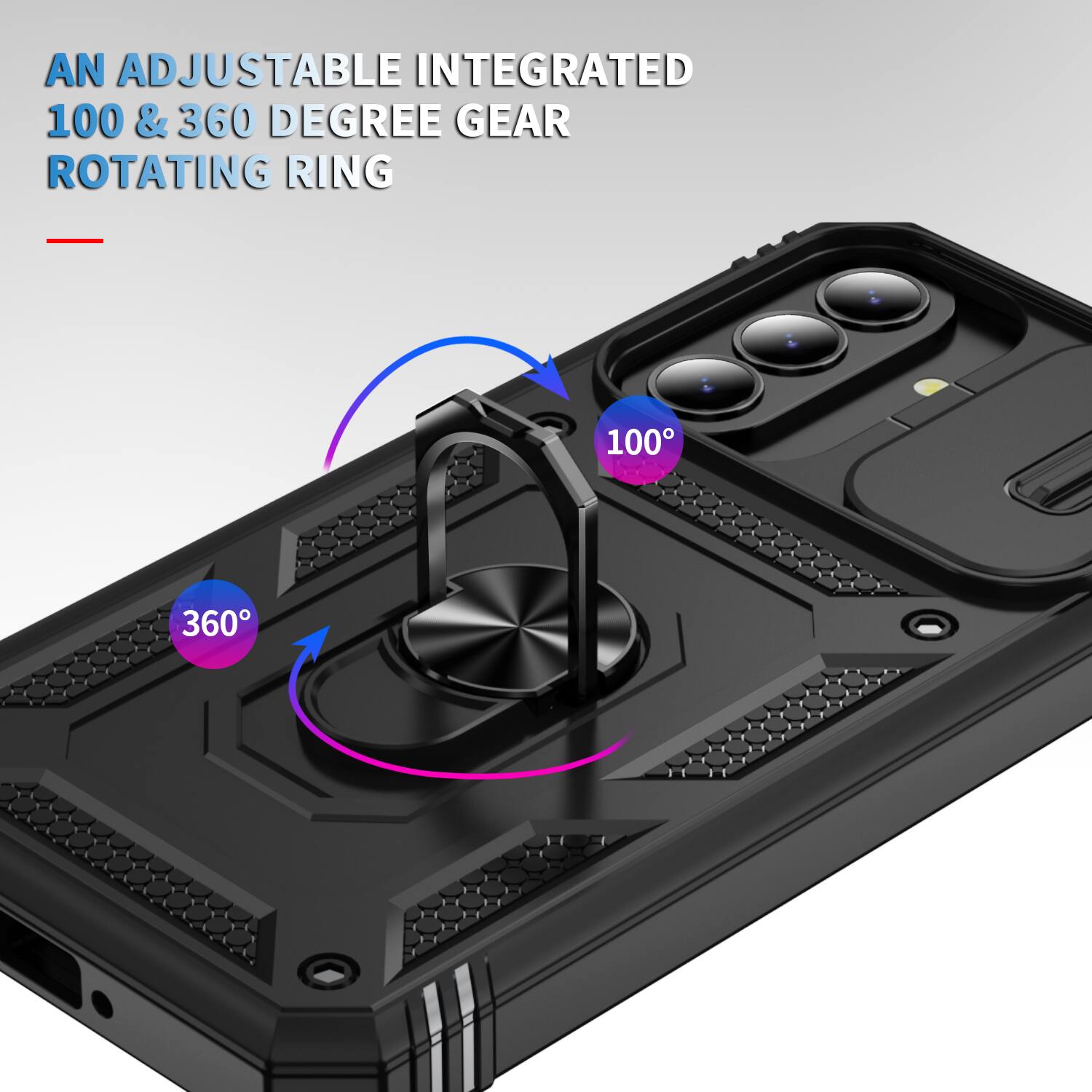 AN ADJUSTABLE INTEGRATED 100 & 360 DEGREE GEAR ROTATING RING