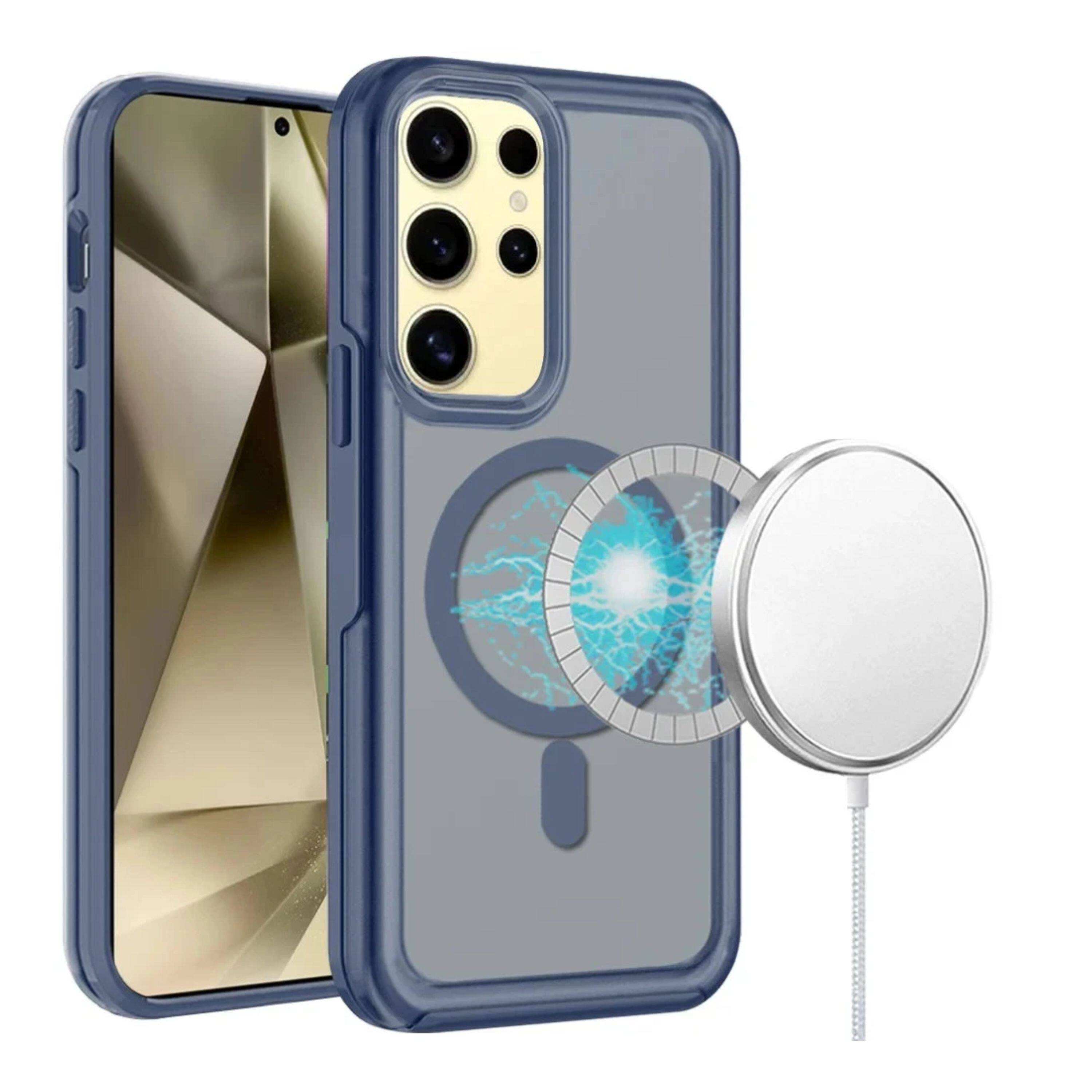 Angle. Kitcheniva - Translucent Magnetic Charging Hybrid Phone Case For Samsung Galaxy S24+ Dark Blue - Dark Blue.